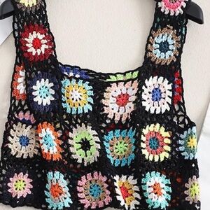 Hidden Brand bohemian Colorful Crochet Tank Top cover up